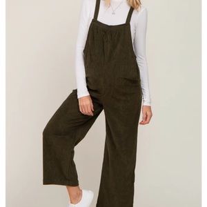 Olive Corduroy Maternity Overalls NWOT